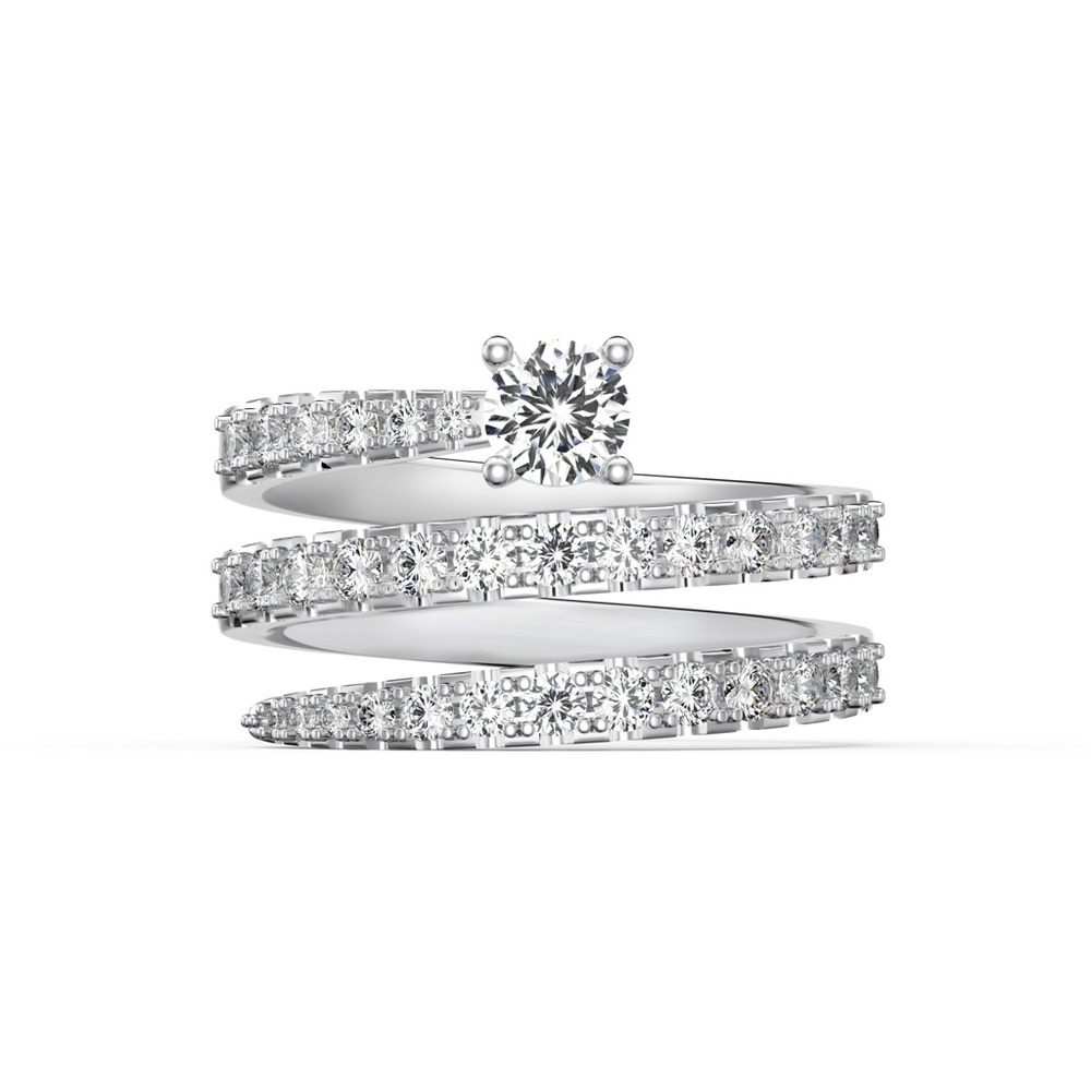 Silver Spiral Ring with Diamond Pavé and Centerpiece